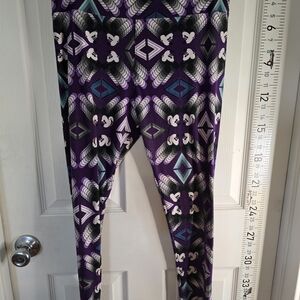 LulaRoe Women's Purple Geometric Print Leggings Mickey Mouse